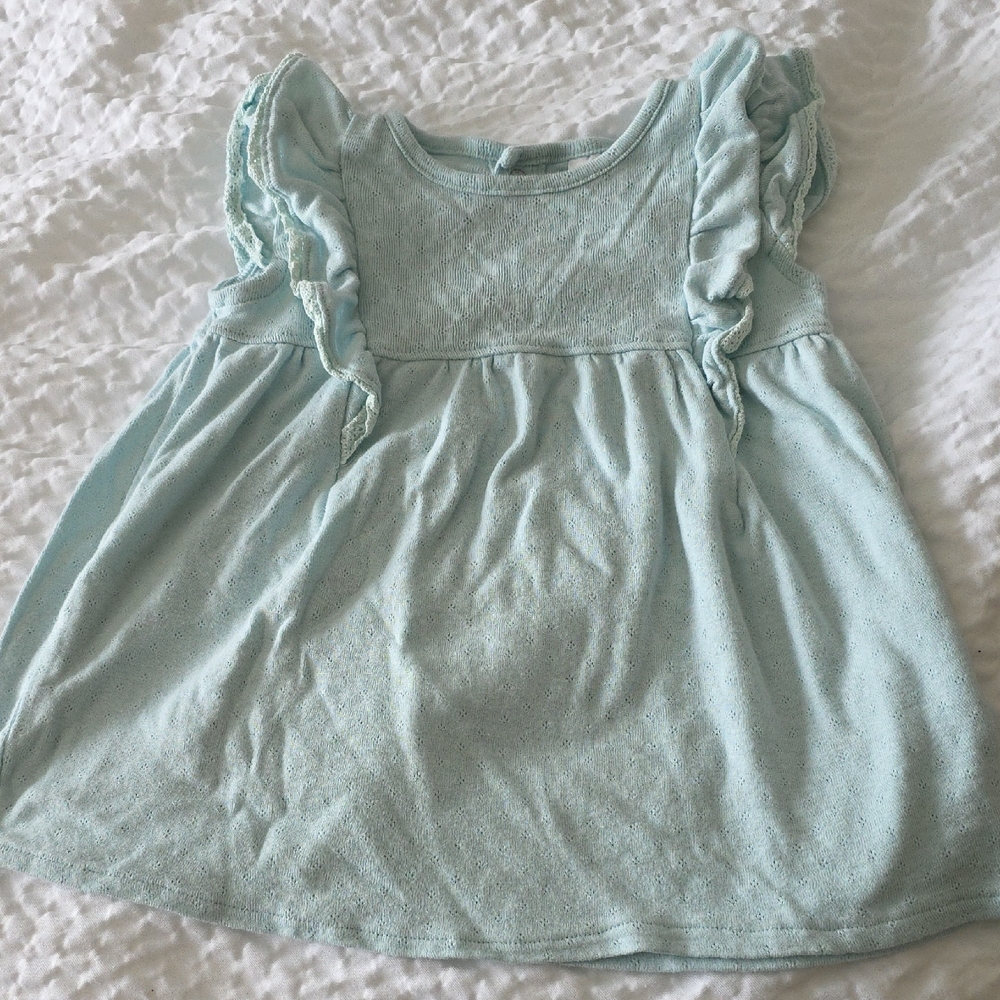 Gerber 12 Month Blueish / Green Ruffle Blouse w Embroidered Details Girls Baby
